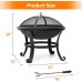 KingSo 22" Steel Outdoor Wood Burning Fire Pit BBQ Grill Steel Bowl with Round Mesh Spark Screen Cover